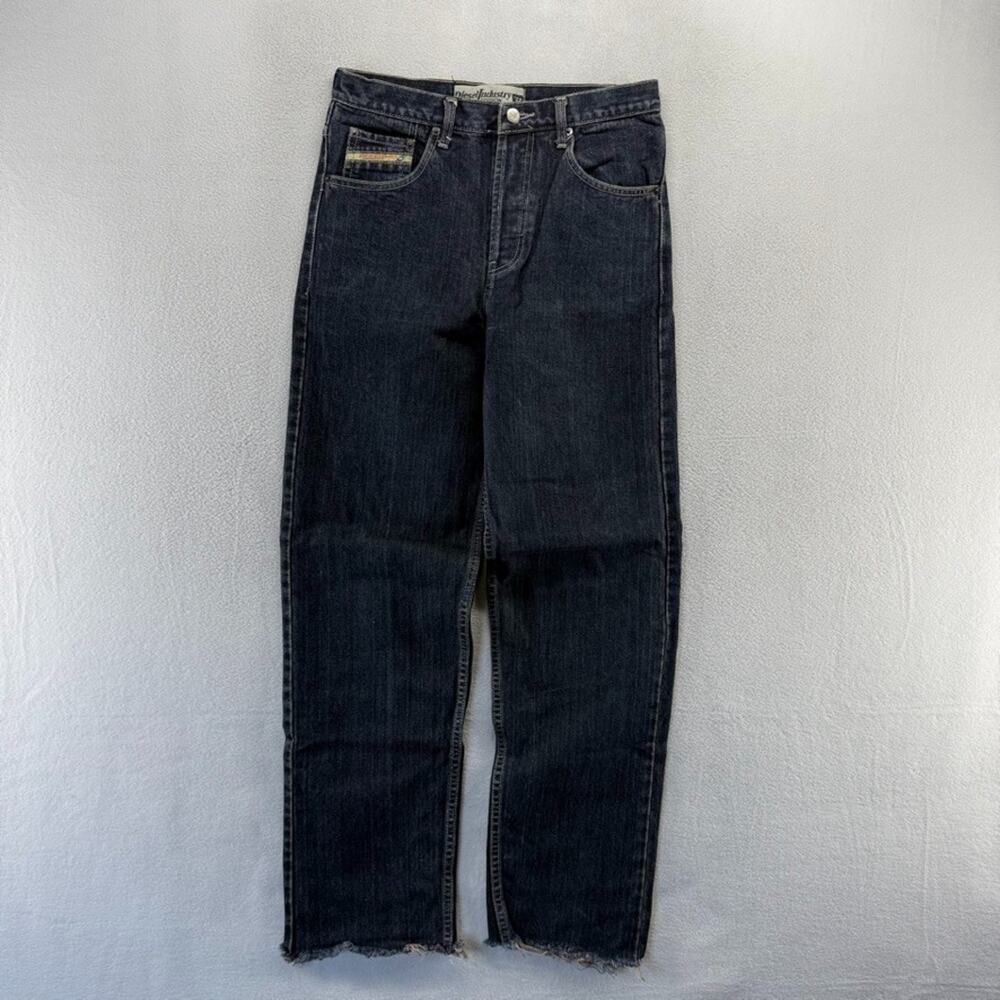 Diesel Jeans Men's 32 fits 29x30 Blue Dark Wash Cut Bottom Straight Grunge y2k